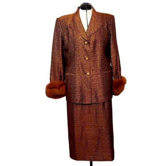 4 Piece Brown/Gold Suit Faux Fur Trim from Daniela by Neicy's Size 18 - Picture 5 of 16